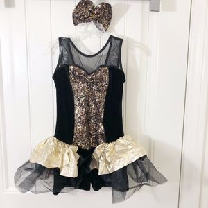 Cicci Black Gold Dance Costume Biketard Tutu NWOT